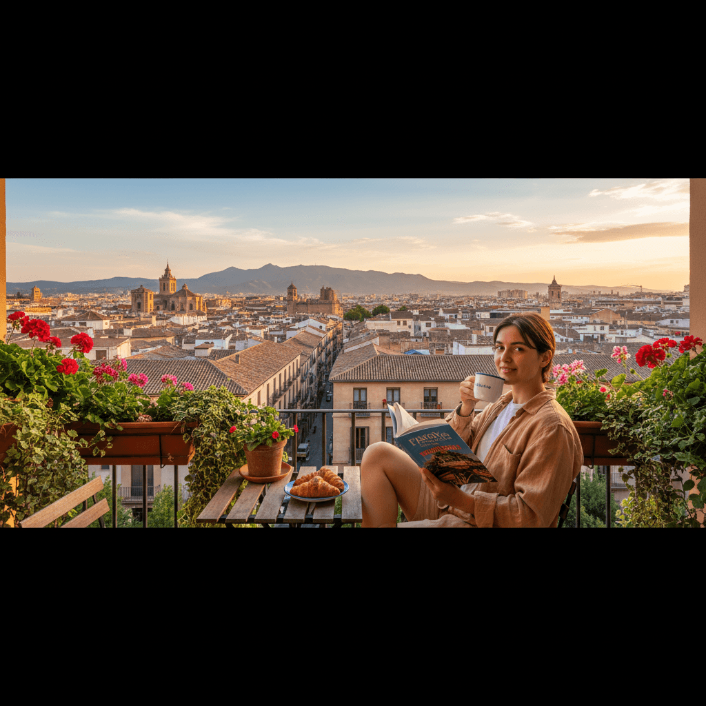 Calendar पर Spanish apartment listings और different months के price tags highlighted